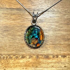 Sterling silver pendant necklace - dichroic glass hand crafted in Santa Fe, NM.